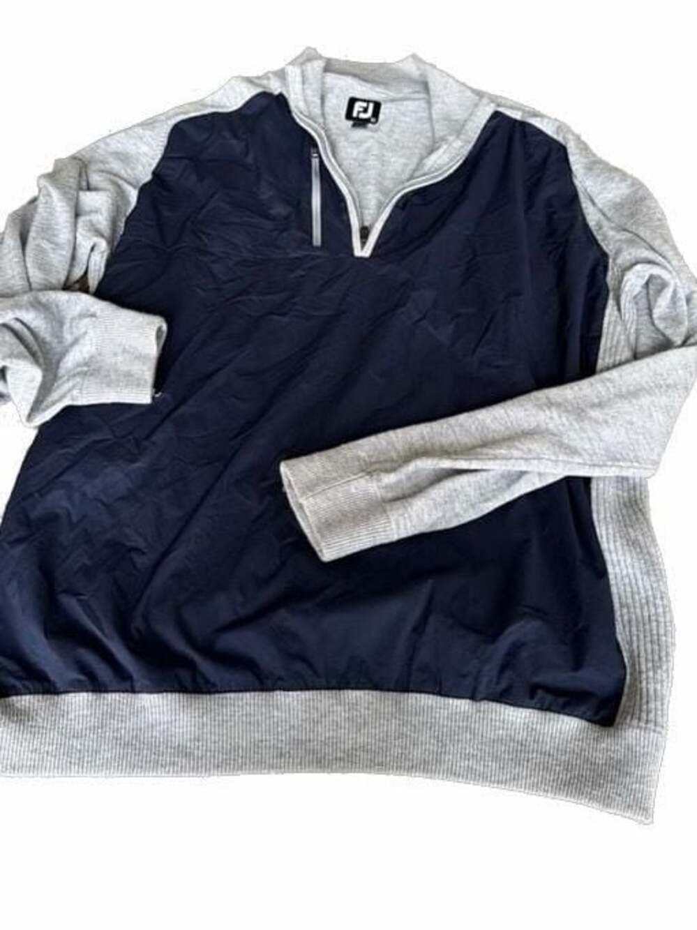 FootJoy FJ Tech Sweater Men's XL Gray/Navy 1/4 Zip Windproof Wool Blend Pullover